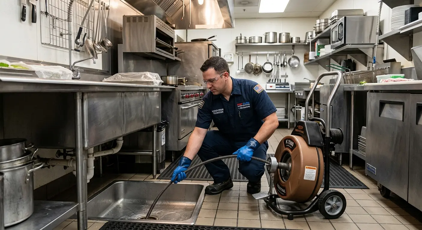 Commercial drain cleaning service in a restaurant kitchen in Silverthorne
